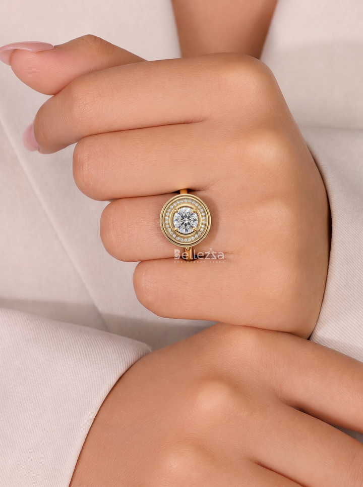1.0CT Round Diamond Statement Halo Engagement Ring For Women