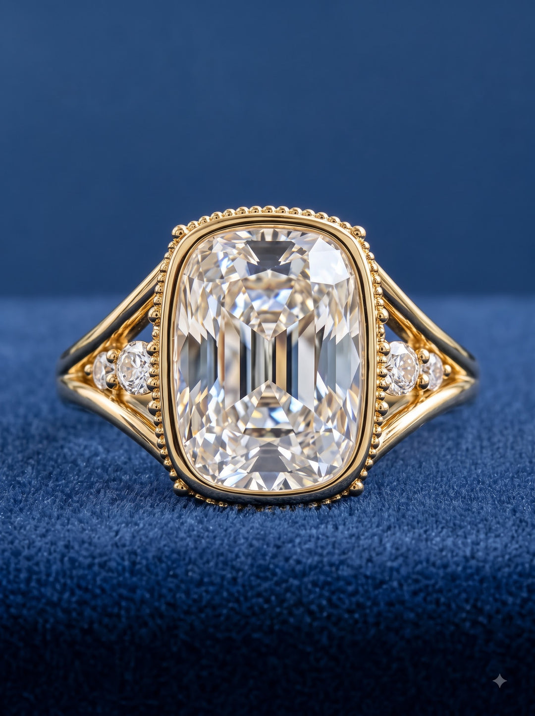 4.50CT Elongated Cushion Lab Grown Diamond Bezel Vintage Engagement Ring