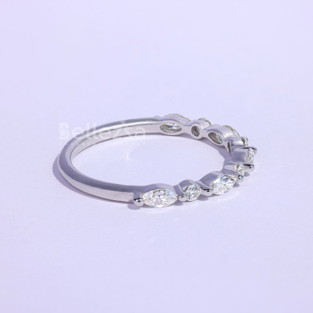 Marquise and Round  Cut Half Eternity Wedding Band - Ready to Ship