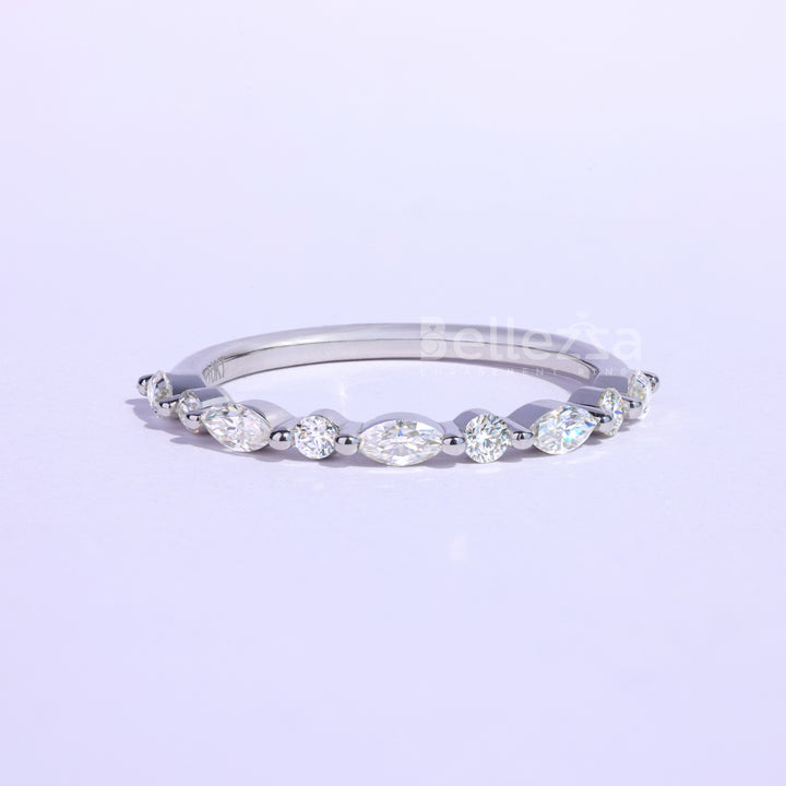 Marquise and Round  Cut Half Eternity Wedding Band - Ready to Ship