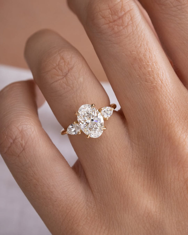 2.0 - 4.0 CT Oval  Lab Grown Diamond Three Stone Style Engagement Ring