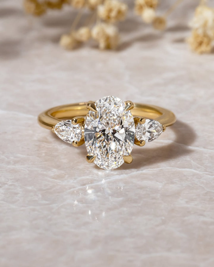 2.0 - 4.0 CT Oval  Lab Grown Diamond Three Stone Style Engagement Ring