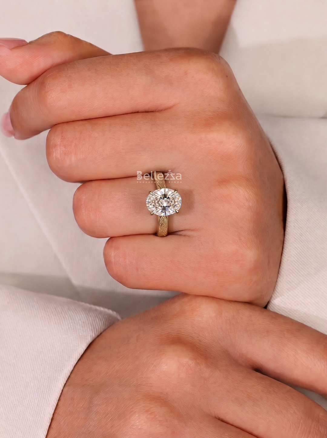 3.0CT Oval Leafy Vine Type Lab Grown Diamond Unique Engagement Ring