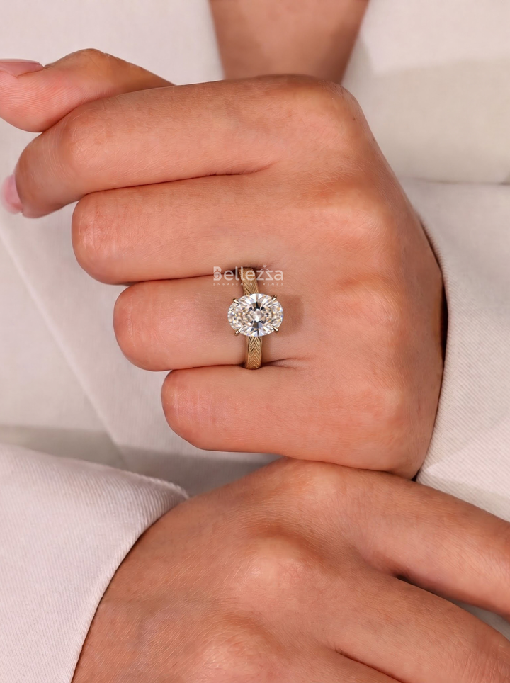 3.0CT Oval Leafy Vine Type Lab Grown Diamond Unique Engagement Ring