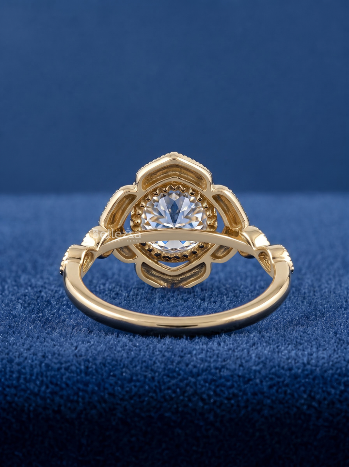 2.0CT Vintage Blue Round Lab Grown Diamond Unique Engagement Ring