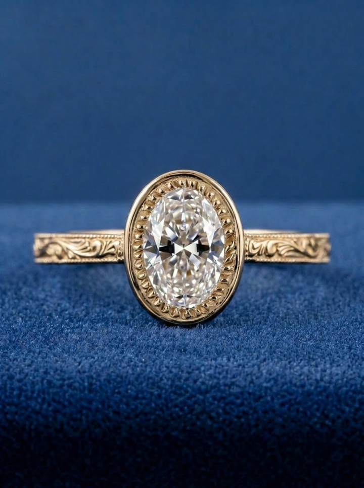 2.00CT Unique Vintage Oval Lab Grown Diamond Engagement Ring