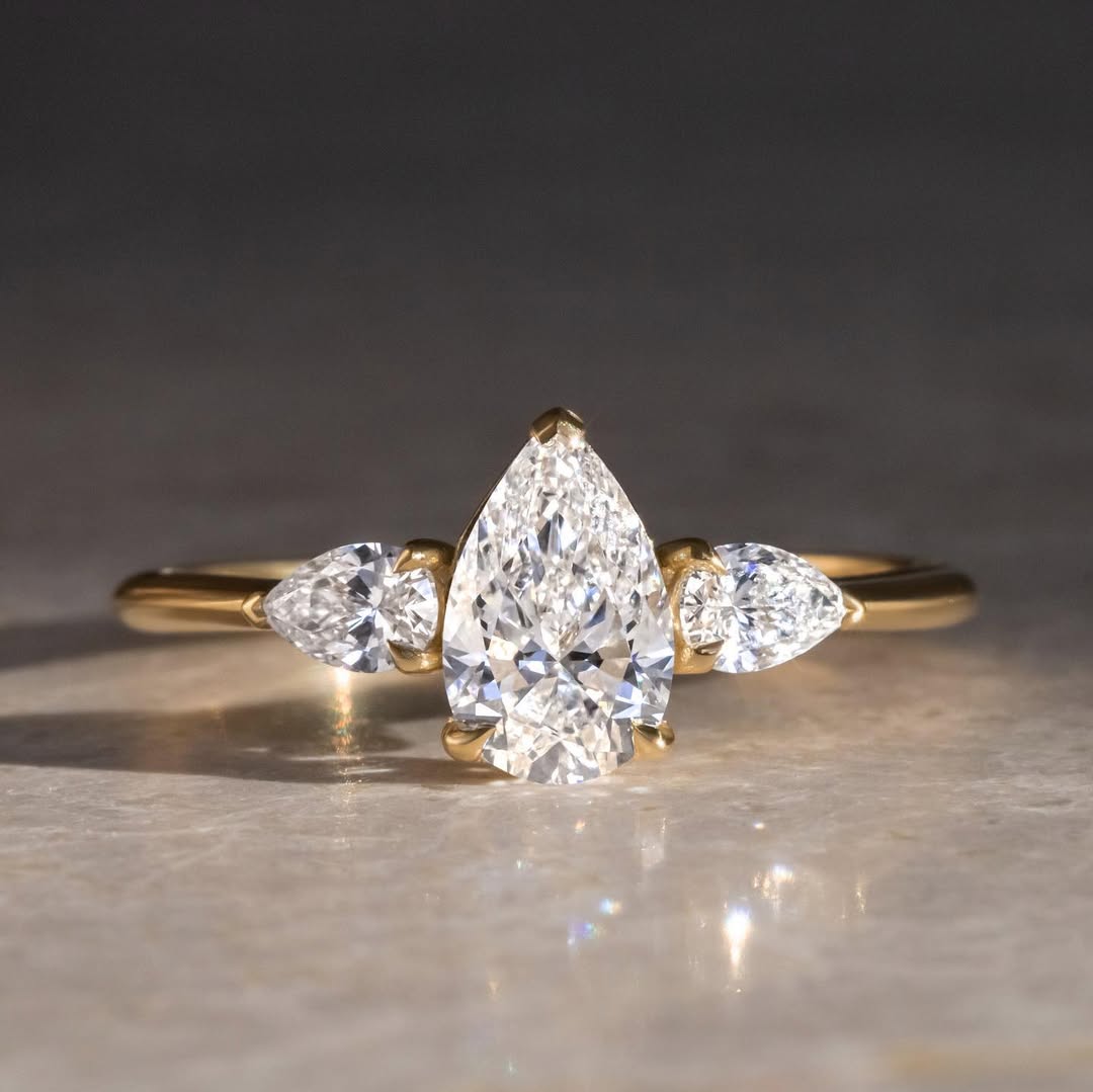 1.2 - 4.2 CT Pear  Lab Grown Diamond Three Stone Style Engagement Ring