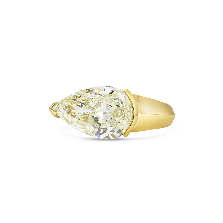 3.0CT Fancy Yellow East-West Pear Diamond Solitaire Lab Grown Engagement Ring