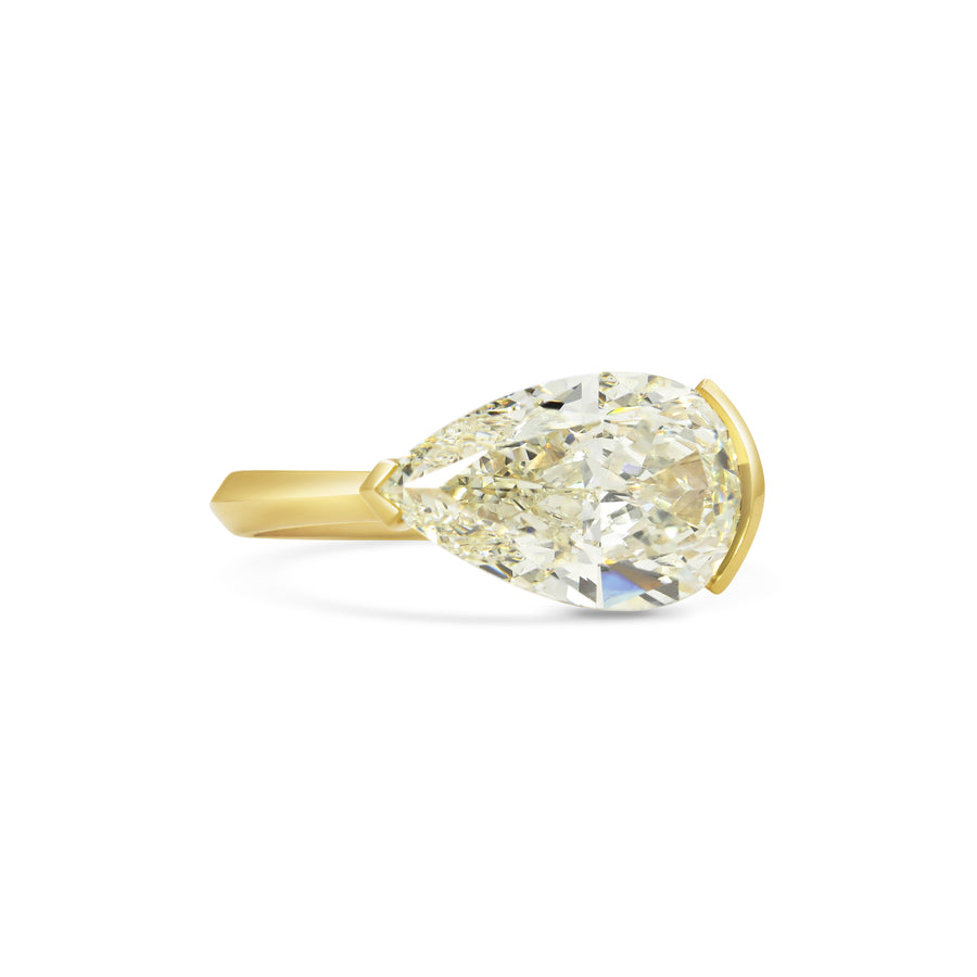 3.0CT Fancy Yellow East-West Pear Diamond Solitaire Lab Grown Engagement Ring