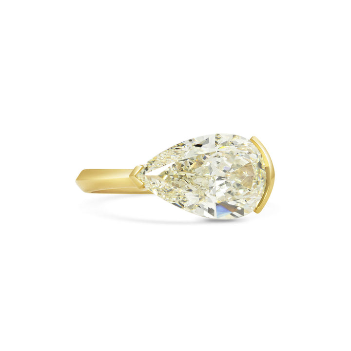 3.0CT Fancy Yellow East-West Pear Diamond Solitaire Lab Grown Engagement Ring