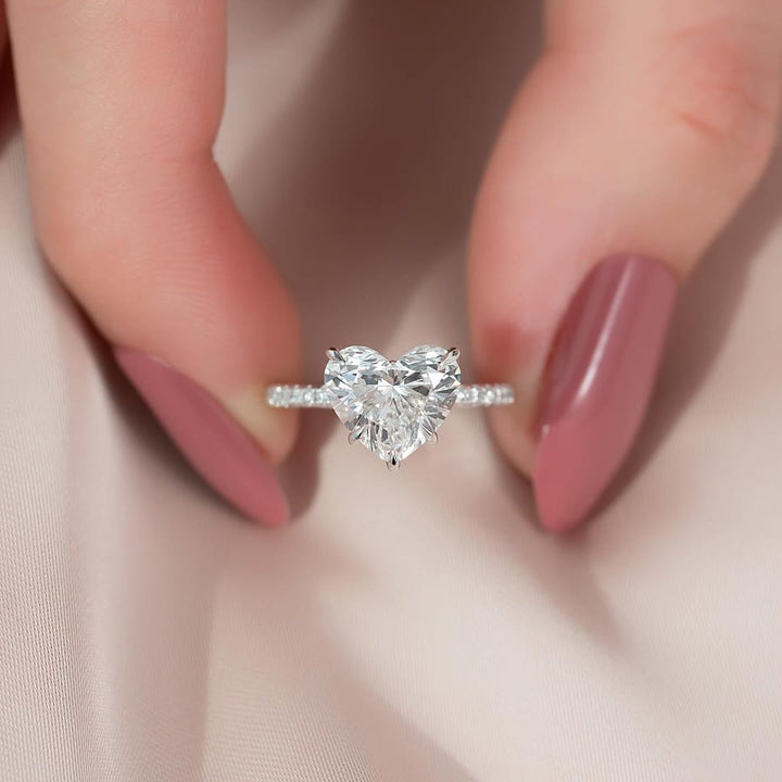 1.0-3.0 CT Heart Shape Lab Grown Diamond Pave Setting Engagement Ring