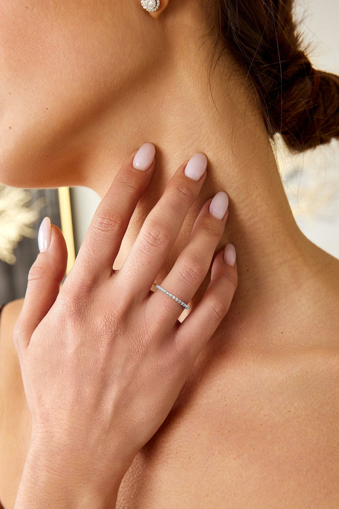 0.3 CT Round Cut Stackable Wedding Band With Half Eternity Style