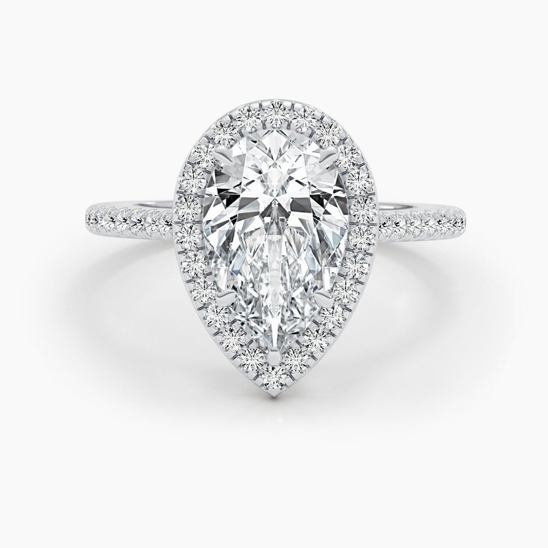 1.50-3.50 CT Pear Diamond Engagement Ring With Halo & Pave Setting