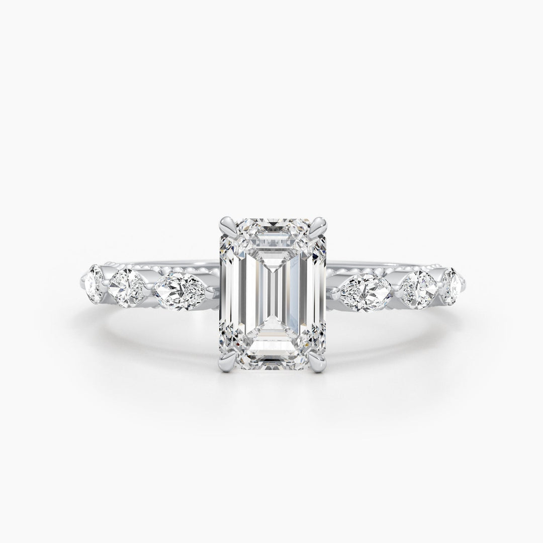 1.71-3.50 CT Emerald Cut Pave Diamond Engagement Ring