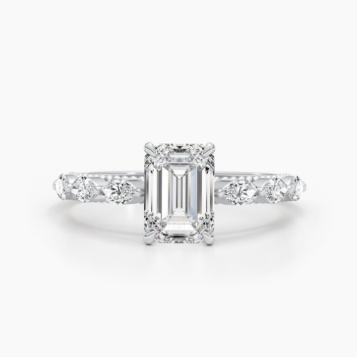 1.71-3.50 CT Emerald Cut Pave Diamond Engagement Ring
