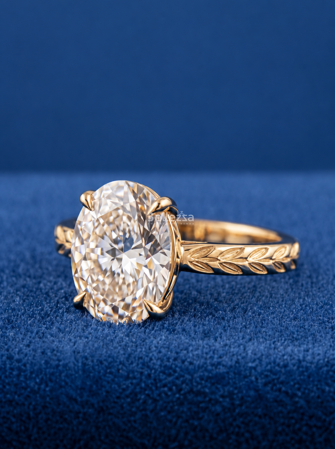 3.0CT Oval Leafy Vine Type Lab Grown Diamond Unique Engagement Ring