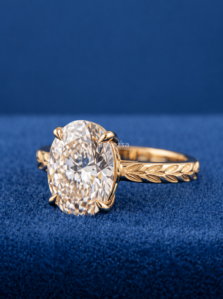 3.0CT Oval Leafy Vine Type Lab Grown Diamond Unique Engagement Ring