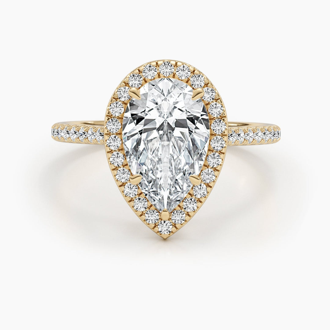 1.50-3.50 CT Pear Diamond Engagement Ring With Halo & Pave Setting