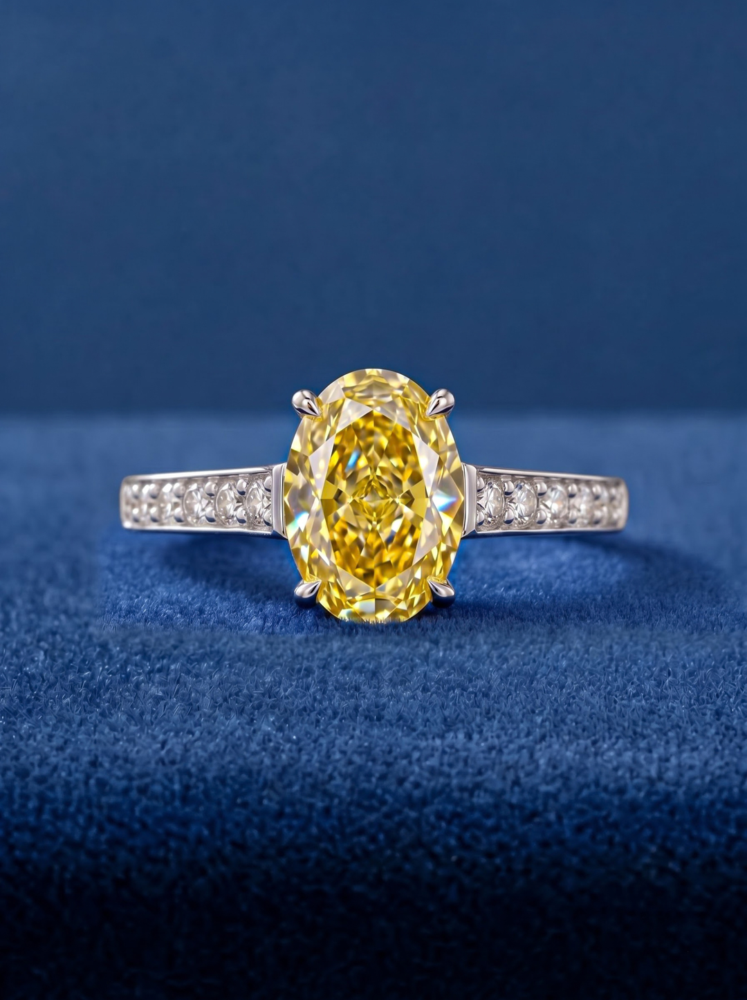 1.5CT Yellow Oval Diamond Pavé Engagement Ring For Her