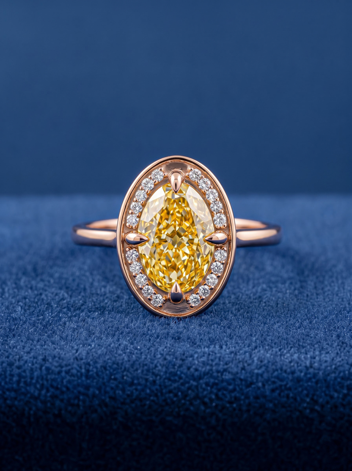 2.0CT Yellow Oval Lab Grown Diamond Halo Engagement Ring