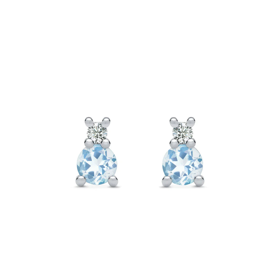 0.40 TCW Round Aquamarine Moissanite March Birthstone Stud Earrings