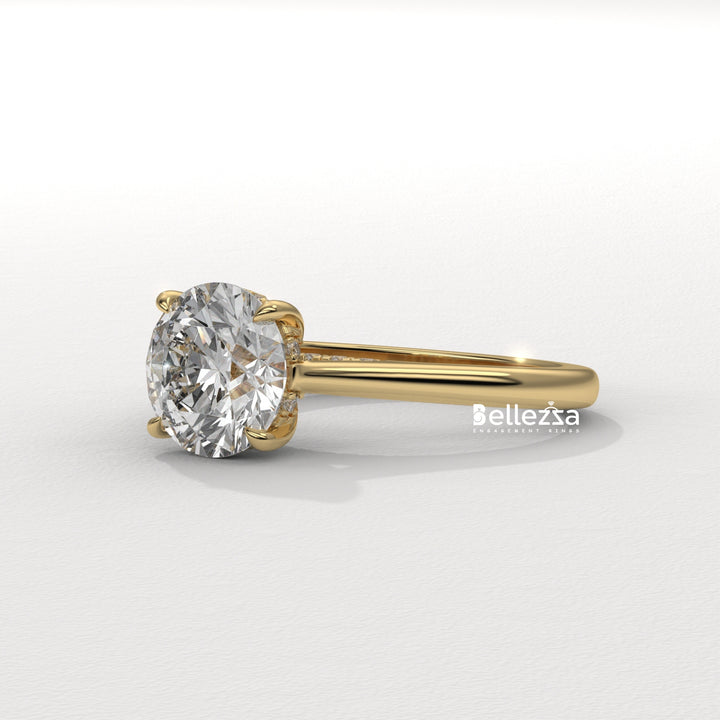 1.0-2.0CT Round Cut Lab Grown Diamond Hidden Halo Engagement Ring