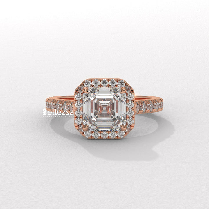 1.0-2.0CT Asscher Cut CVD Diamond Halo Setting Engagement Ring