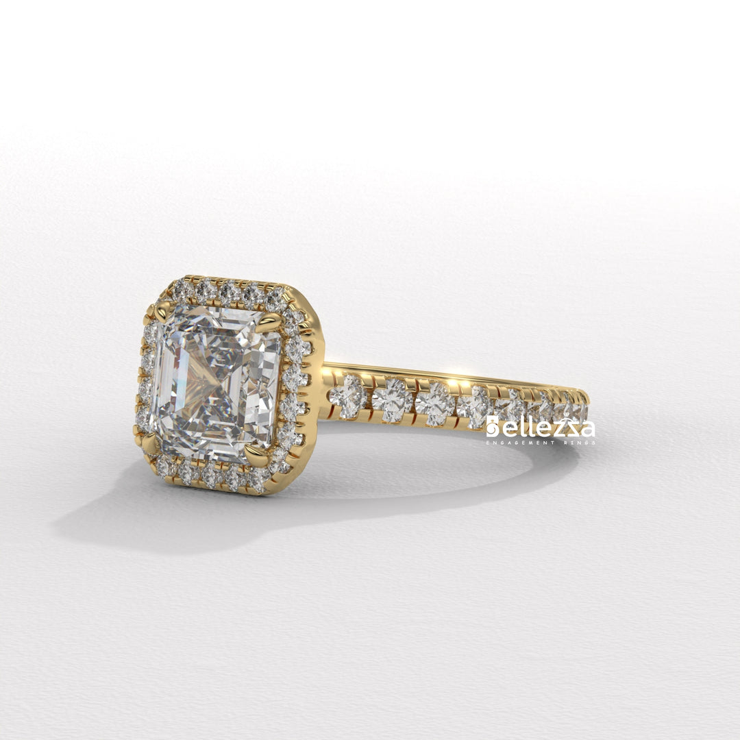 1.0-2.0CT Asscher Cut CVD Diamond Halo Setting Engagement Ring