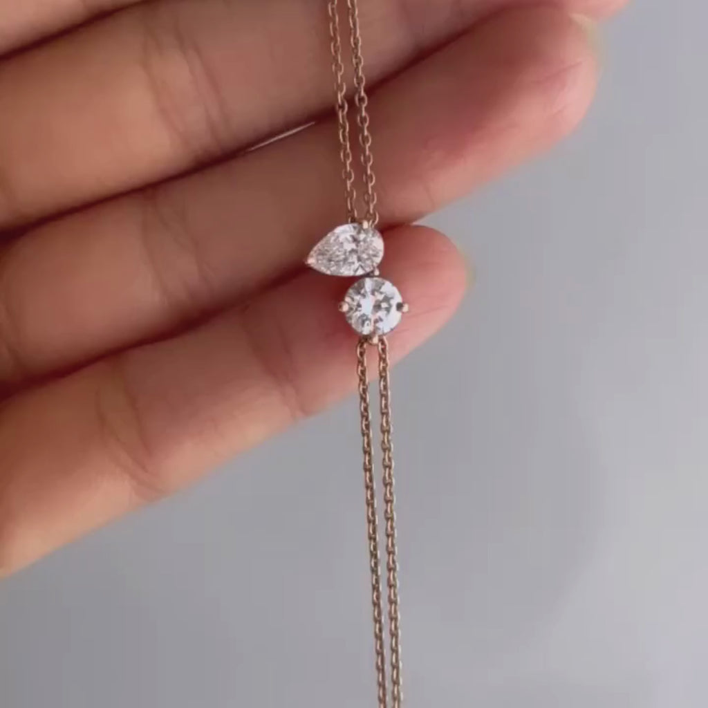 1.0ct Round & Pear Cut Two Stone Moissanite Diamond Bracelet For Women