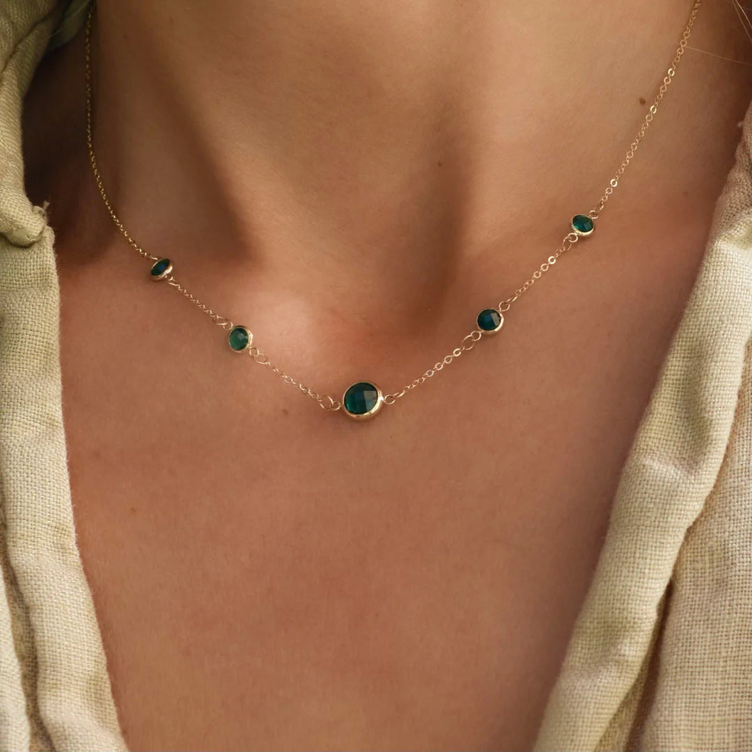 1.84TCW Round Cut Emerald Moissanite May Birthstone Necklace