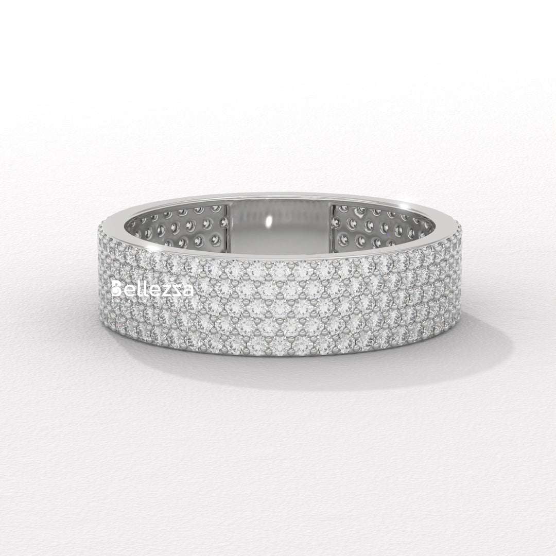 Round Diamond Cluster Setting Wide Eternity Wedding Band