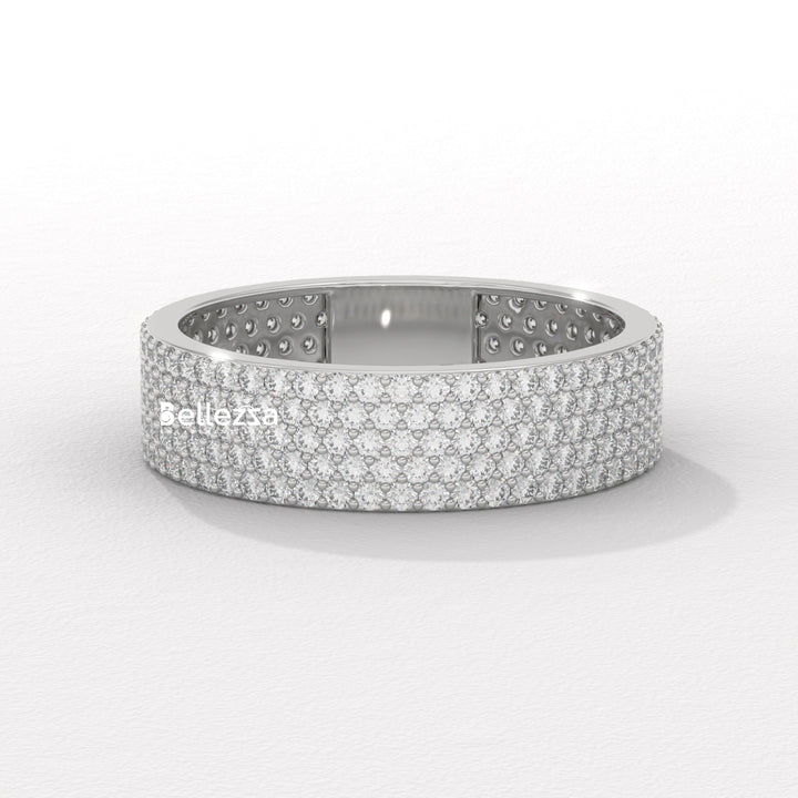 Round Diamond Cluster Setting Wide Eternity Wedding Band