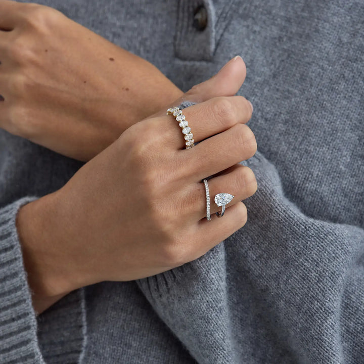 1.25CT Pear Diamond Unique Pave Moissanite Engagement Ring