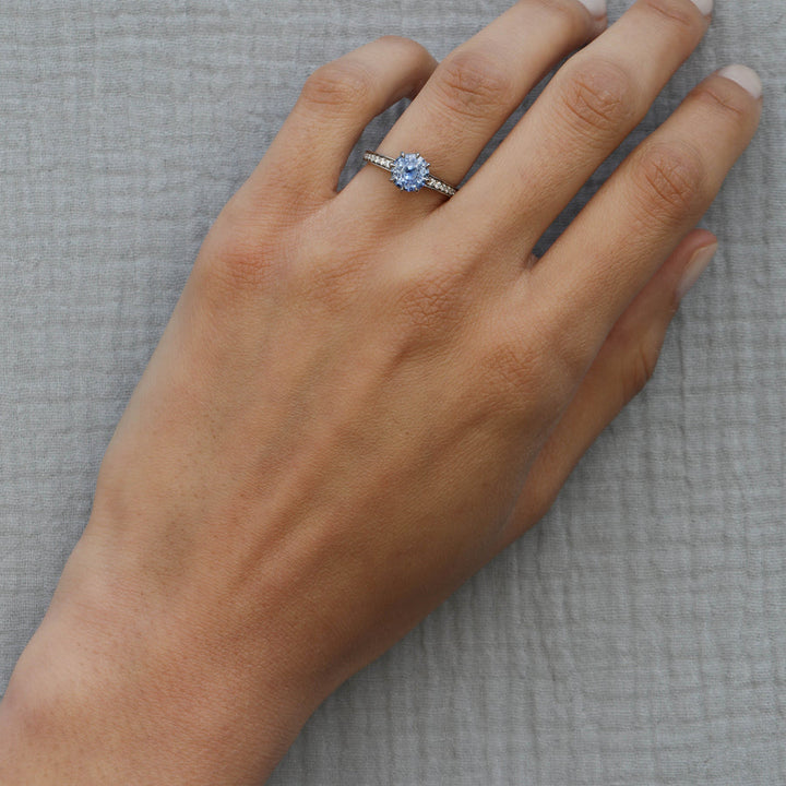 1.50CT Blue Sapphire Round Diamond Pave Setting Lab Grown Ring