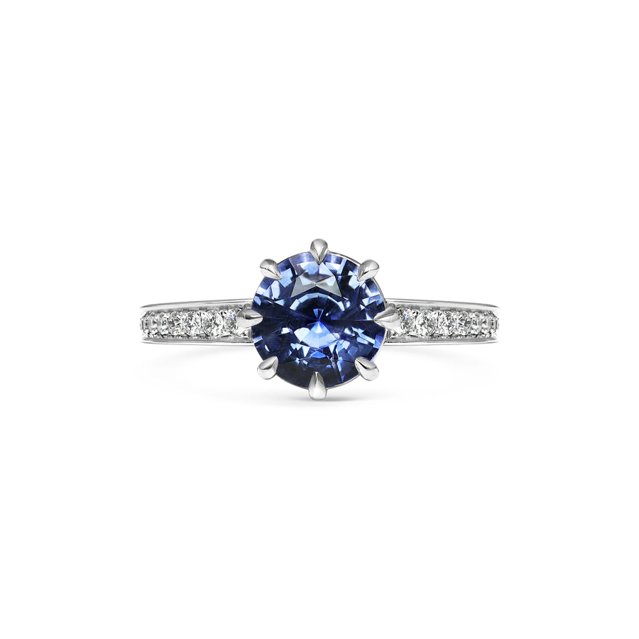 1.50CT Blue Sapphire Round Diamond Pave Setting Lab Grown Ring