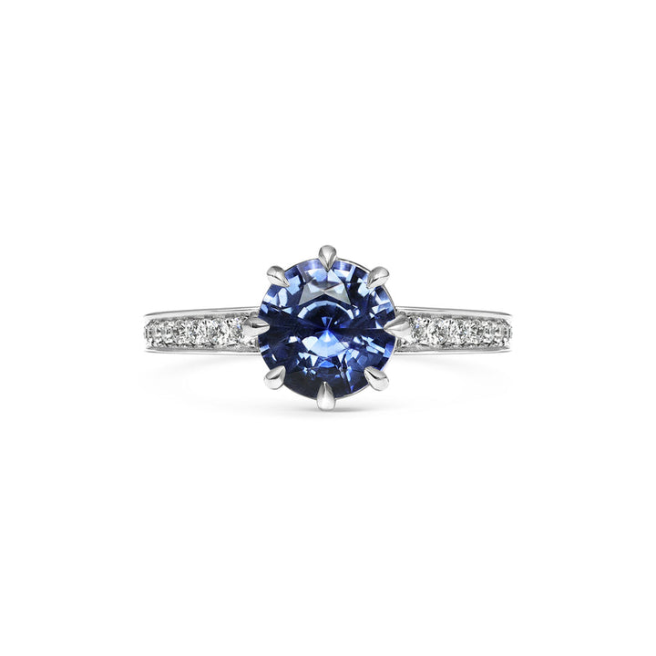 1.50CT Blue Sapphire Round Diamond Pave Setting Lab Grown Ring