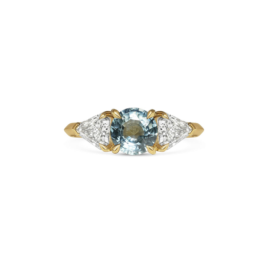 1.0CT Blue Sapphire Round Diamond Three Stone Lab Grown Engagement Ring