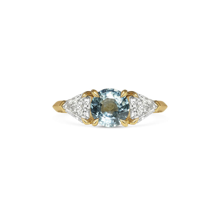 1.0CT Blue Sapphire Round Diamond Three Stone Lab Grown Engagement Ring