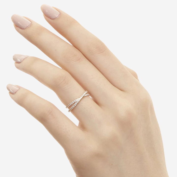 Round Cut Criss Cross Diamond Wedding Band For Women