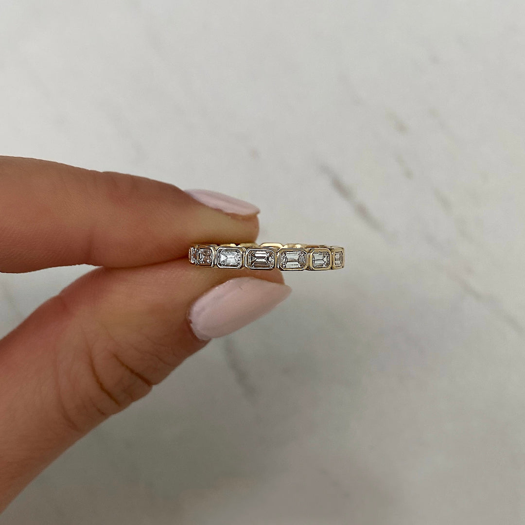 Emerald Cut Bezel Diamond Wedding Band For Women