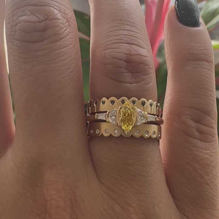 Round Black Diamond Unique Matte Gold Stacking Lab Grown Wedding Band
