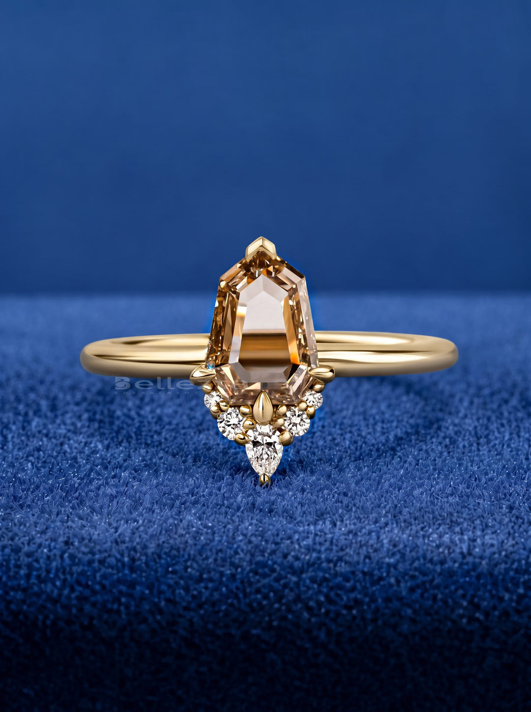 1.0CT Champagne Shield Cut Cluster Setting Lab Grown Engagement Ring