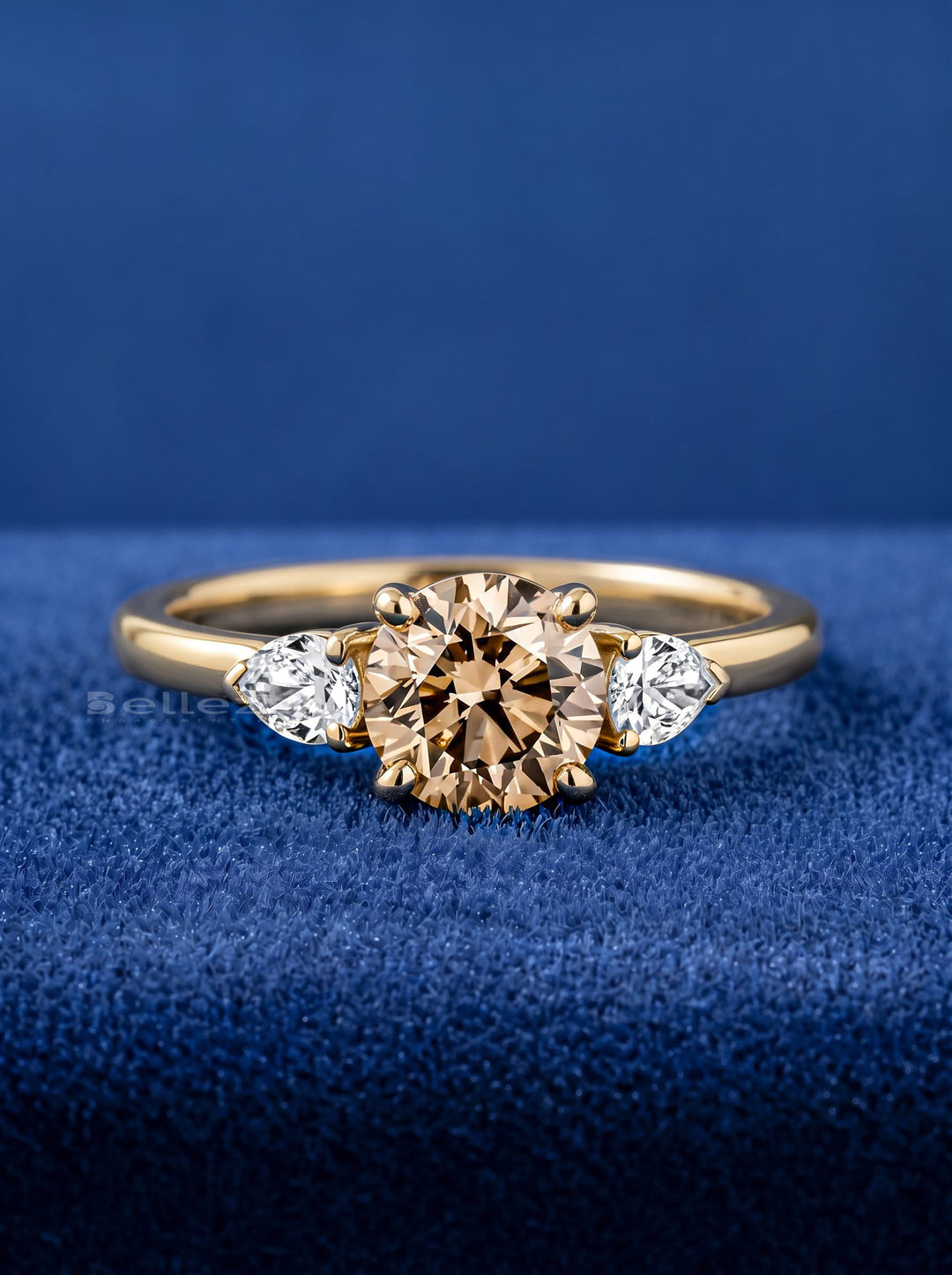 1.0CT Champagne Round Diamond Three Stone Lab Grown Engagement Ring