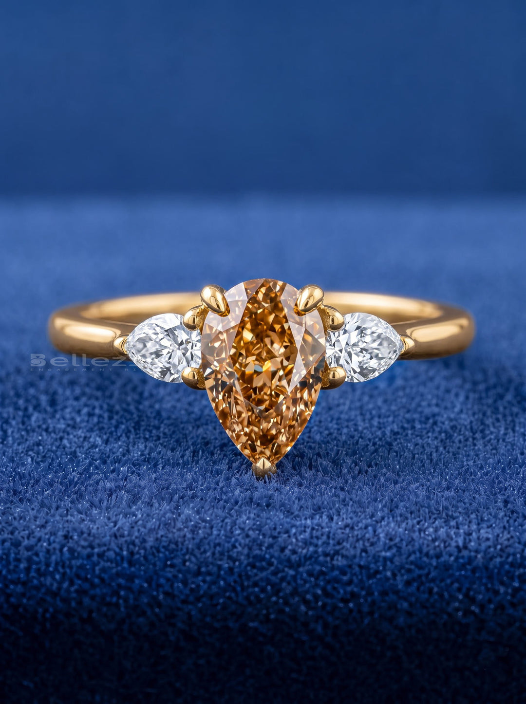 1.50CT Champagne Pear Diamond Three Stone Lab Grown Engagement Ring