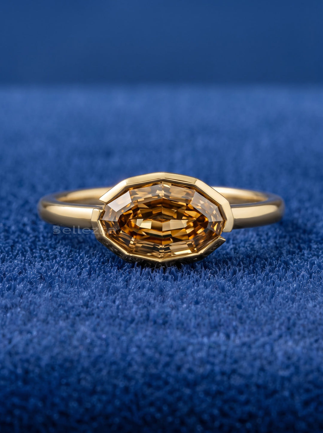 1.50CT East-West Brown Oval Step Cut Bezel Setting Lab Grown Ring