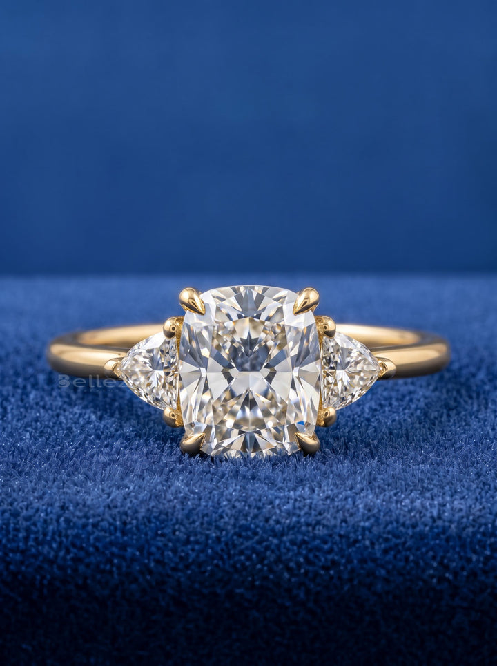 1.50-3.50 CT Elongated Cushion Lab Grown Diamond Three Stone Engagement Ring