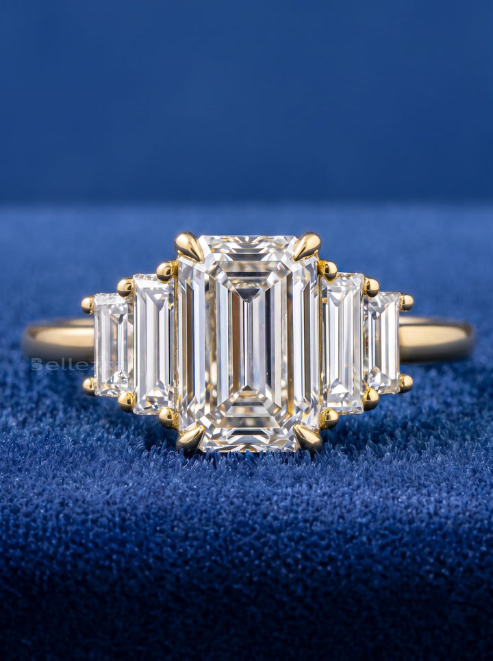 1.82-3.50CT Emerald  Lab Grown Diamond Five Stone Engagement ring