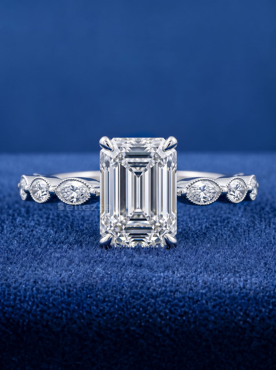 1.71-3.50 CT Emerald Cut Pave Diamond Engagement Ring