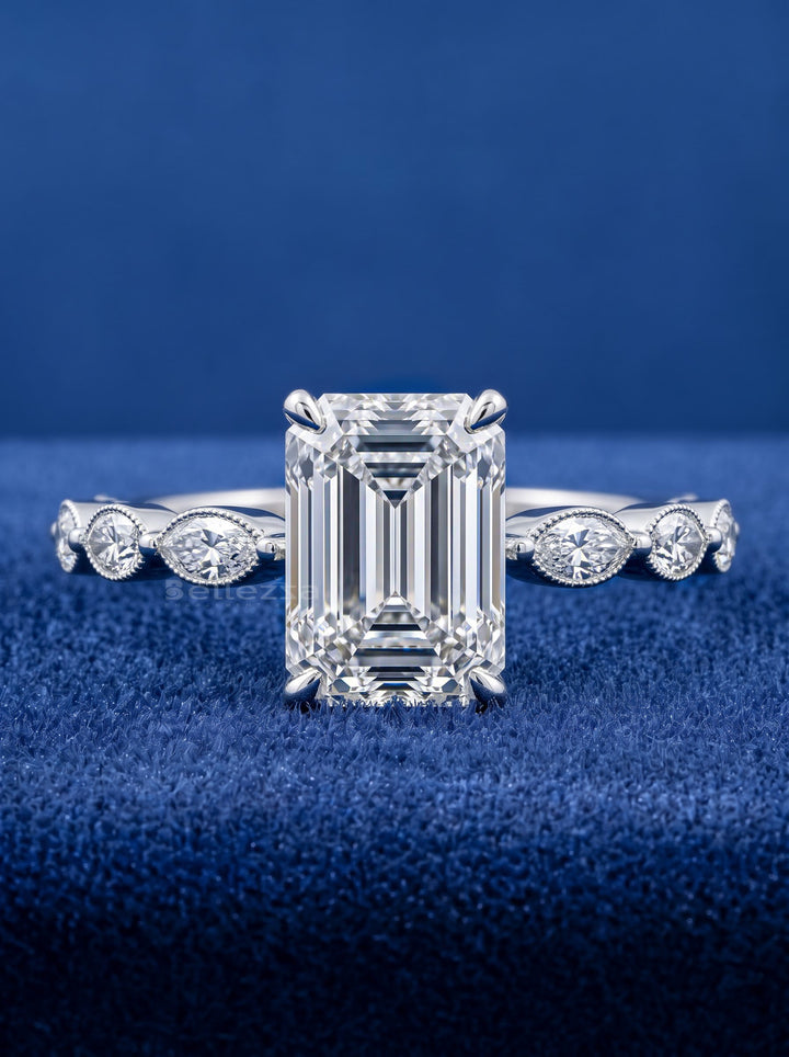 1.71-3.50 CT Emerald Cut Pave Diamond Engagement Ring