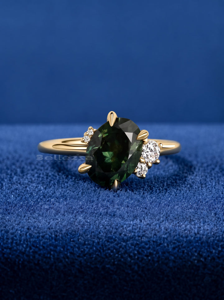 2.50CT Australian Green Oval Cut Cluster Diamond Lab Grown Engagement Ring
